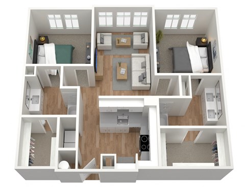 Floor plan for 2 beds, 2 baths, 1236 sqft